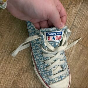 Blue Embroidered Floral Converse